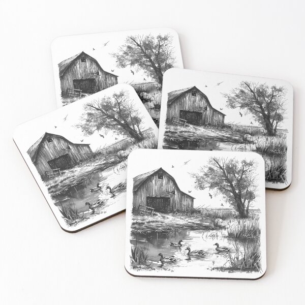 Item preview, Tortoise and Barn – Black and White Rustic Farm Illustration with Slow Life Symbolism designed and sold by inkoutninja.