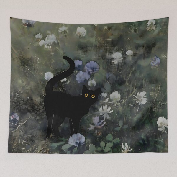 Item preview, Black cat in flowers garden designed and sold by outdoorwayys.
