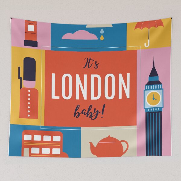 Item preview, It's London, baby! A colorful city collage designed and sold by Rue Market.