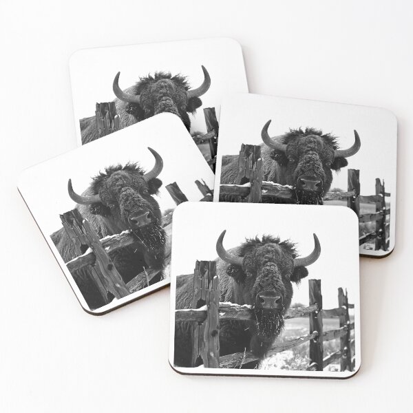 Item preview, Bison Behind Fence – Intense Black and White Western Wildlife Portrait designed and sold by inkoutninja.