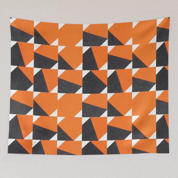 Item preview, Vibrant Geometric Fusion: Abstract Cubist Orange & Obsidian Abstract Art designed and sold by WheresMyMojo.
