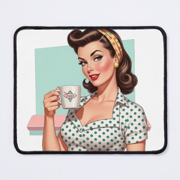 Item preview, Woman in polka dot dress enjoying morning coffee designed and sold by VerizalShop.