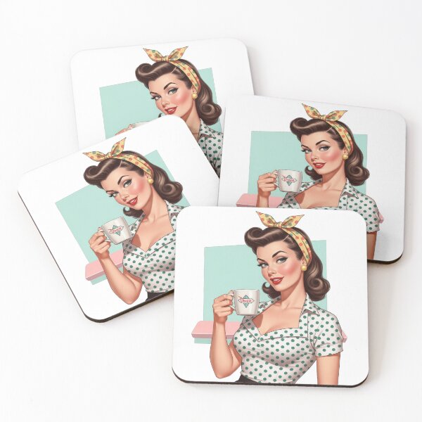 Item preview, Woman in polka dot dress enjoying morning coffee designed and sold by VerizalShop.