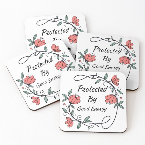 Item preview, Quote "Protected by Good Energy" Illustrated with Beautiful Flowers - Inspirational Quote designed and sold by Jirada.