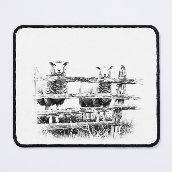 Item preview, Curious Sheep at Fence – Black and White Farm Animal Illustration designed and sold by inkoutninja.