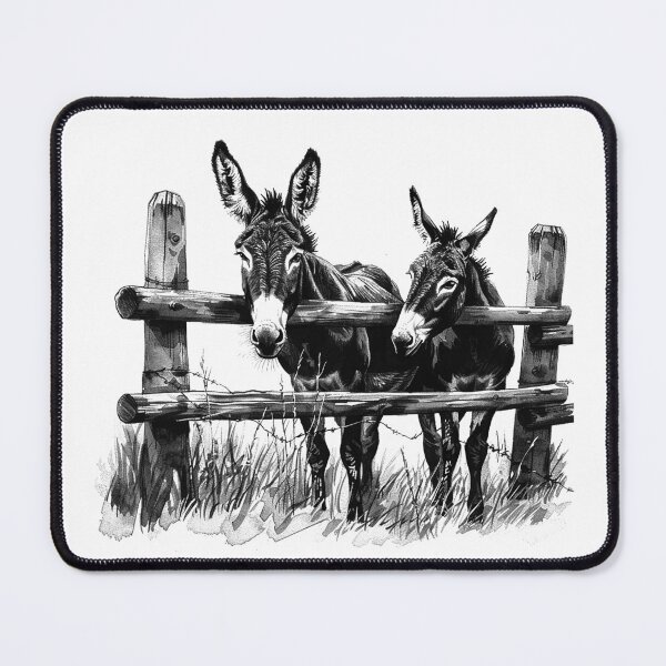 Item preview, Donkeys at the Fence – Black and White Rustic Farm Animal Illustration designed and sold by inkoutninja.