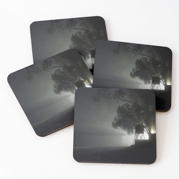 Item preview, Misty Foggy Night Farm Landscape - Black and White Photography designed and sold by MagpieSprings.