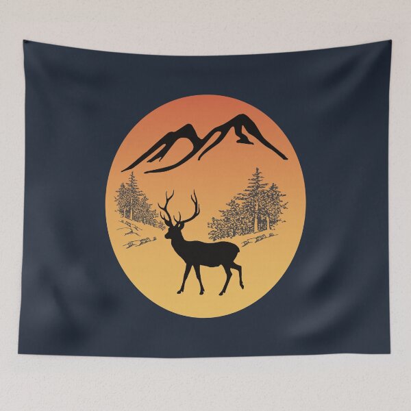Item preview, Mule Deer Buck Retro Sunset - Hunting & Outdoors Badge designed and sold by Oaks Creations.