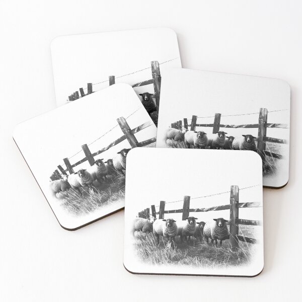 Item preview, Flock by the Fence – Black and White Rustic Sheep Farm Photography designed and sold by inkoutninja.