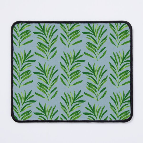 Item preview, tropical vibrant green watercolour look palm leaves on blue background designed and sold by PrettywithColor.