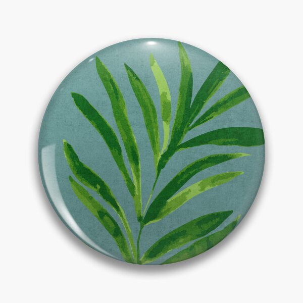 Item preview, tropical vibrant green watercolour look palm leaves on teal blue background designed and sold by PrettywithColor.