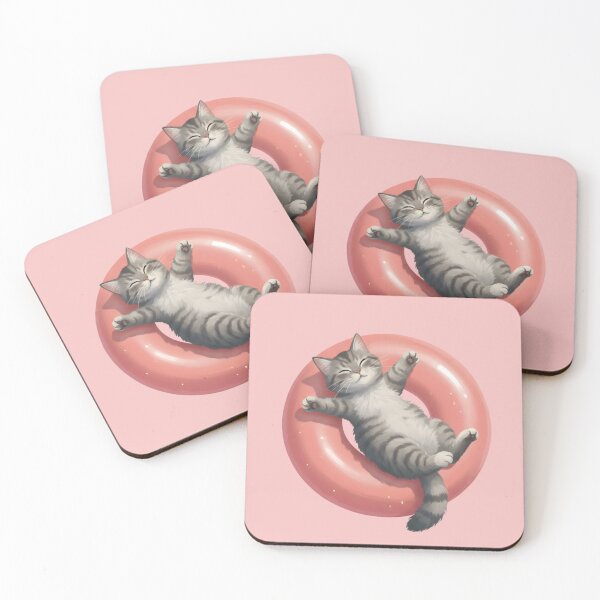 Item preview, Sleepy Tabby Cat Floating on Pink Donut – Cute Cozy Kitten Illustration designed and sold by GiftsCreek.