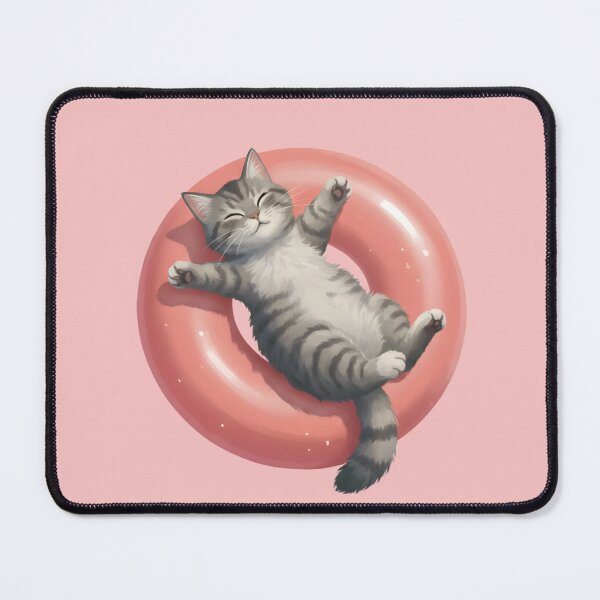 Item preview, Sleepy Tabby Cat Floating on Pink Donut – Cute Cozy Kitten Illustration designed and sold by GiftsCreek.
