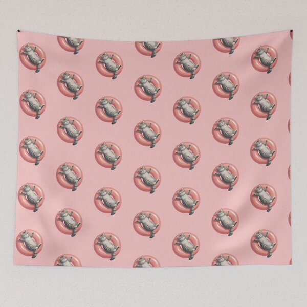 Item preview, Sleepy Tabby Cat Floating on Pink Donut – Cute Cozy Kitten Illustration designed and sold by GiftsCreek.