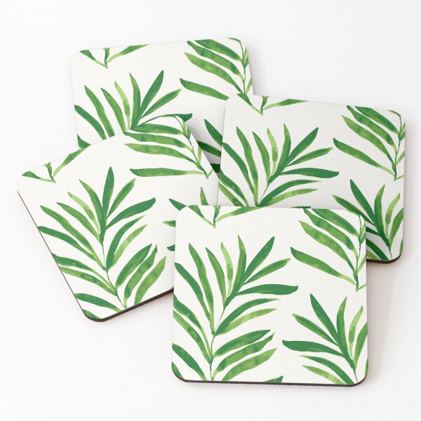 Item preview, tropical vibrant green watercolour look palm leaves on soft creamy white background designed and sold by PrettywithColor.