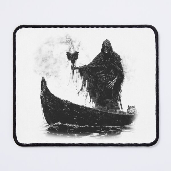Item preview, Grim Ferryman – Dark Fantasy Reaper Art in Black and White designed and sold by inkoutninja.