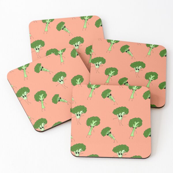 Item preview, 80s disco broccoli on coral background designed and sold by skunkandpumpkin.