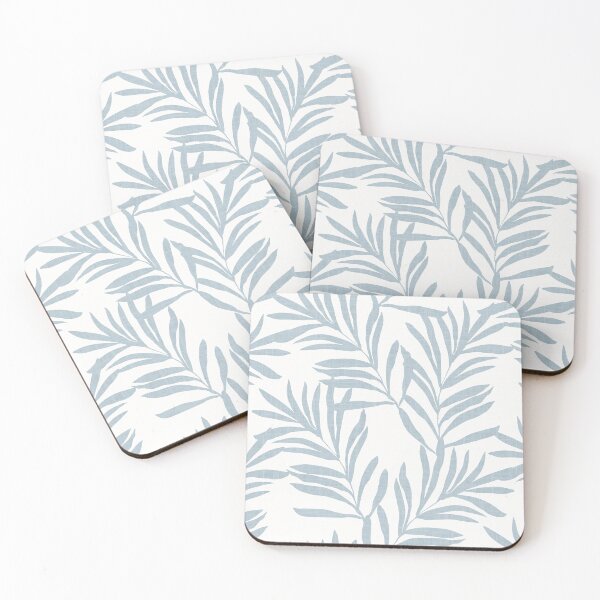 Item preview, coastal light blue subtle textured palm tree leaves on white background designed and sold by PrettywithColor.