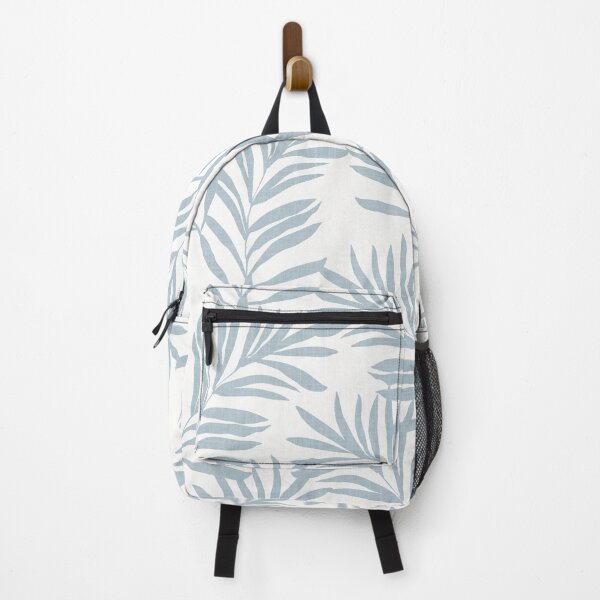 Item preview, coastal light blue subtle textured palm tree leaves on white background designed and sold by PrettywithColor.