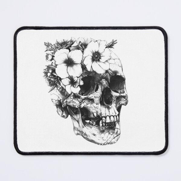 Item preview, Floral Skull – Black and White Botanical Gothic Art Print designed and sold by inkoutninja.