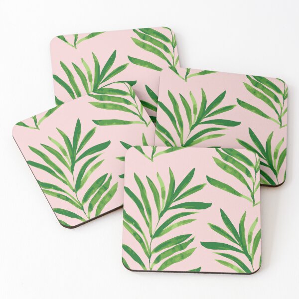 Item preview, Copy of tropical vibrant green watercolour look palm leaves on soft pink  designed and sold by PrettywithColor.