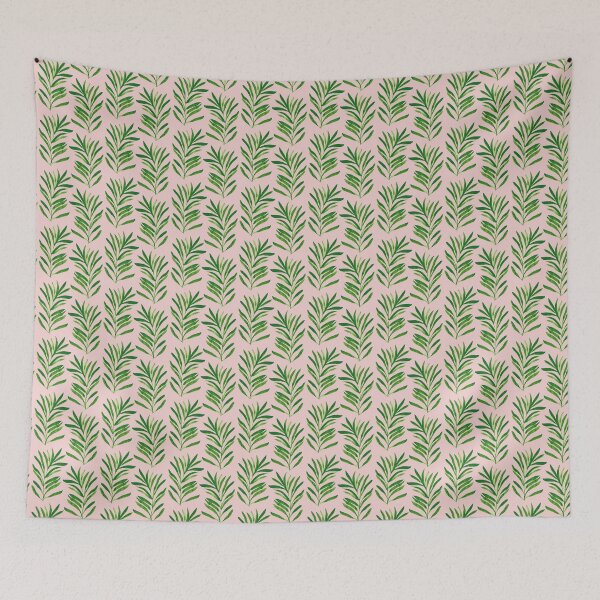 Item preview, Copy of tropical vibrant green watercolour look palm leaves on soft pink  designed and sold by PrettywithColor.