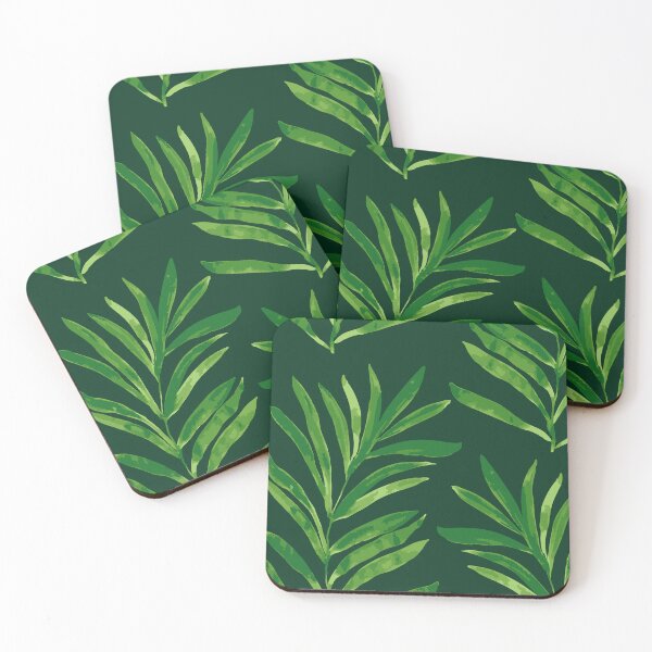 Item preview, tropical vibrant green watercolour look palm leaves on green background designed and sold by PrettywithColor.