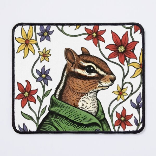 Item preview, Vintage Linocut Chipmunk Illustration with Flowers designed and sold by HITAHOUSE.