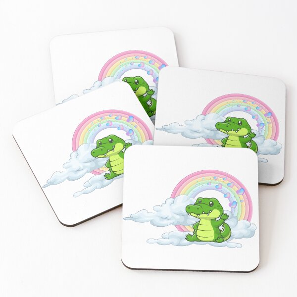 Item preview, Friendly Gator - Cute Green Alligator Waving on Rainbow Clouds designed and sold by Love3Happy.