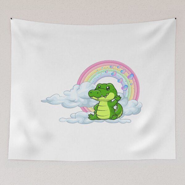 Item preview, Friendly Gator - Cute Green Alligator Waving on Rainbow Clouds designed and sold by Love3Happy.