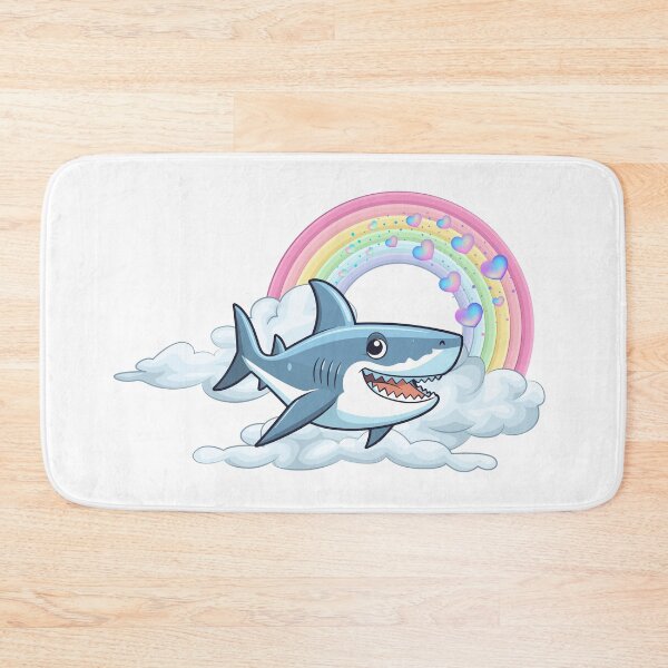 Item preview, Happy Shark - Cute Blue Shark Swimming in Rainbow Clouds designed and sold by Love3Happy.