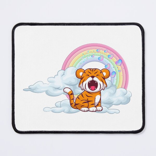 Item preview, Yawning Tiger - Cute Tiger on Cloud with Rainbow Hearts designed and sold by Love3Happy.