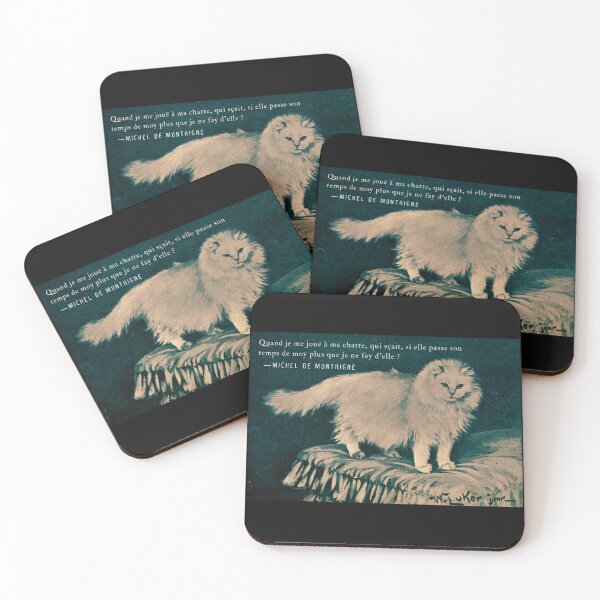 Item preview, Michel de Montaigne quote: Quand je me jouë à ma chatte, qui sçait, si elle passe son temps de moy plus que je ne fay d’elle ? designed and sold by artbleed.