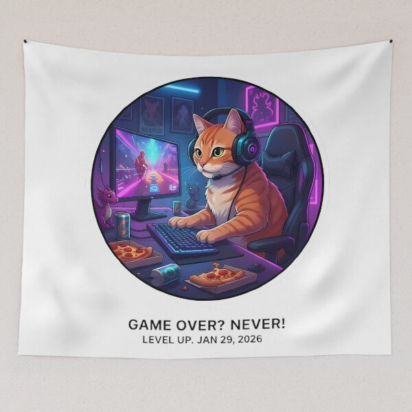 Item preview, Gamer Cat: Game Over? Never! Neon Gaming Vibe designed and sold by MNPJKS.