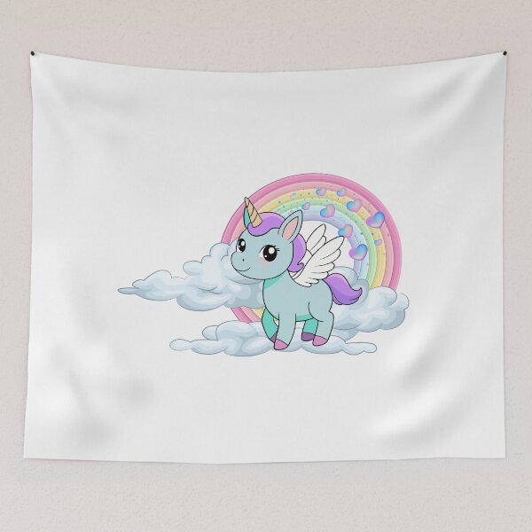 Item preview, Magical Pegasus - Cute Blue Unicorn with Rainbow and Clouds designed and sold by Love3Happy.