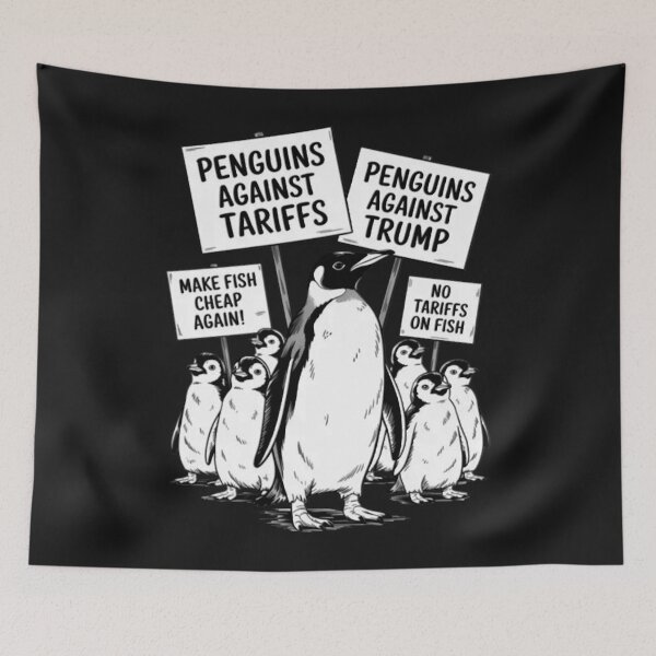 Item preview, Penguins Against Tariffs  No Tariffs Make Fish Cheap Again Political Animal Protest designed and sold by Doggy-Boggy.