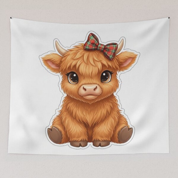 Item preview, Cute Highland Cow with Tartan Bow Clip Art designed and sold by scarletpops.