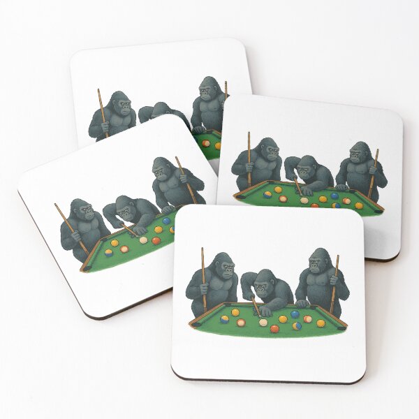 Item preview, Gorillas Playing Pool - Funny Animal Illustration at Billiards Table designed and sold by ARTGENERATESART.