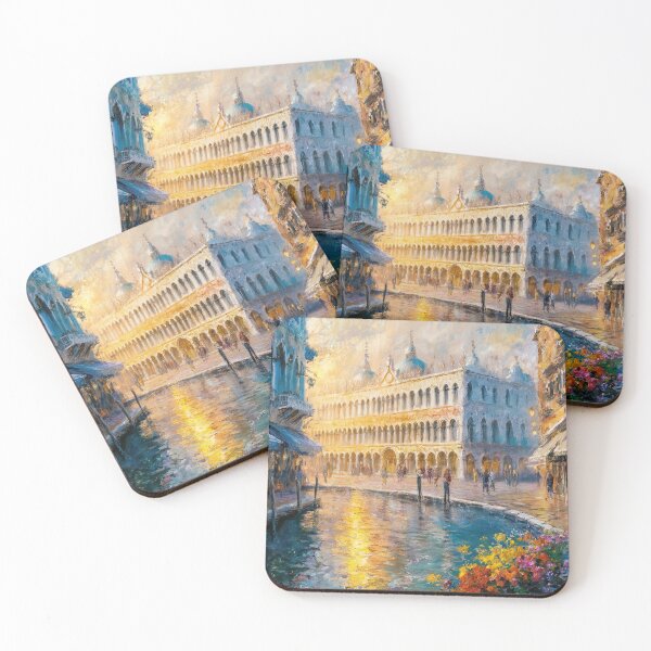 Item preview, Monet Inspired Venice Painting | Piazza San Marco Impressionist Art | Golden Canal Scene designed and sold by Tamas Das.