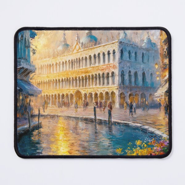 Item preview, Monet Inspired Venice Painting | Piazza San Marco Impressionist Art | Golden Canal Scene designed and sold by Tamas Das.