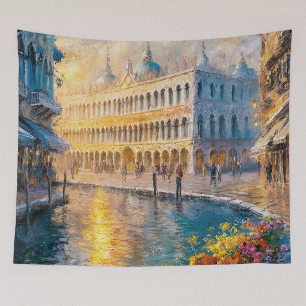 Item preview, Monet Inspired Venice Painting | Piazza San Marco Impressionist Art | Golden Canal Scene designed and sold by Tamas Das.
