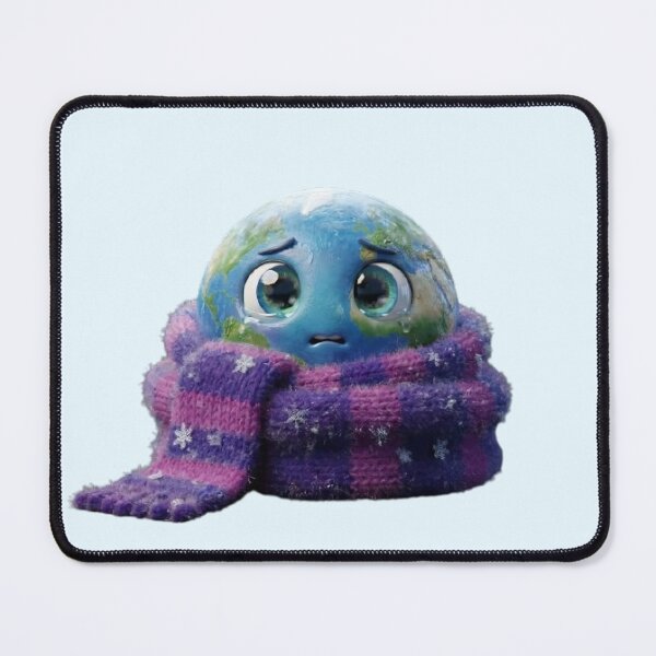 Item preview, Cute Shivering Earth Planet in Scarf - Funny Winter 3D Art designed and sold by PixMoody.