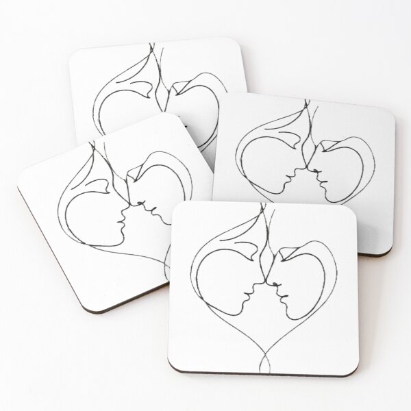Item preview, Minimalist Continuous Line Art Couple Kissing – Abstract Heart Faces Drawing designed and sold by WovennDesigns.
