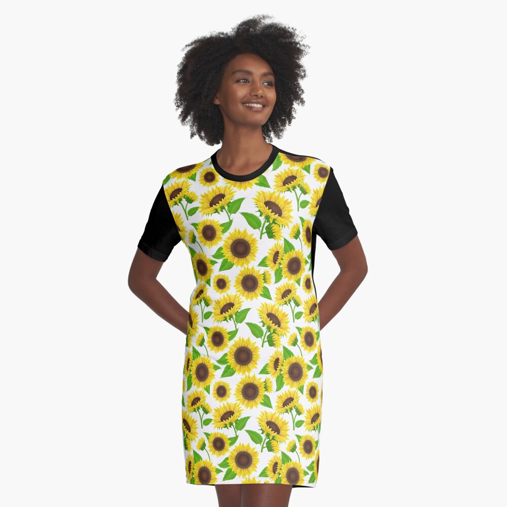 Sunflower seamless pattern with leaf Graphic T-Shirt Dress
