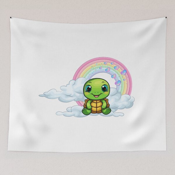 Item preview, Dreamy Turtle - Cute Green Turtle on Rainbow Cloud designed and sold by Love3Happy.