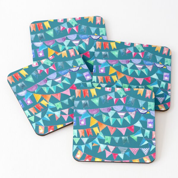 Item preview, Watercolour Rainbow Party Bunting on Teal designed and sold by Tangerine-Tane.