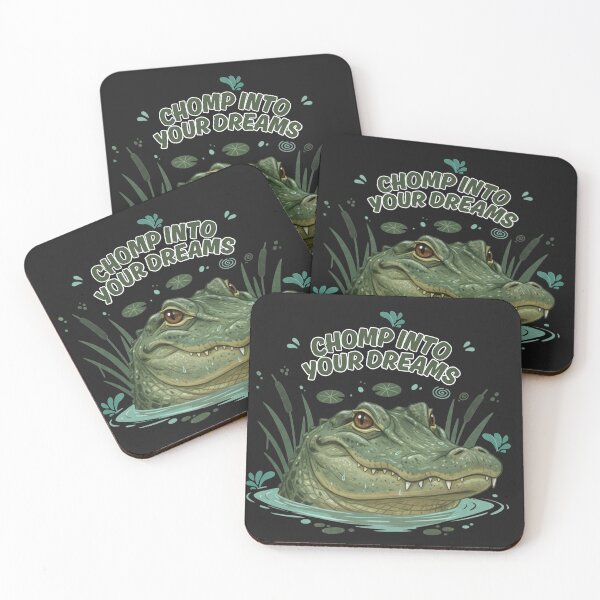Item preview, Chomp Into Your Dreams – Cute Crocodile Motivation Art designed and sold by LittleLoopArt.