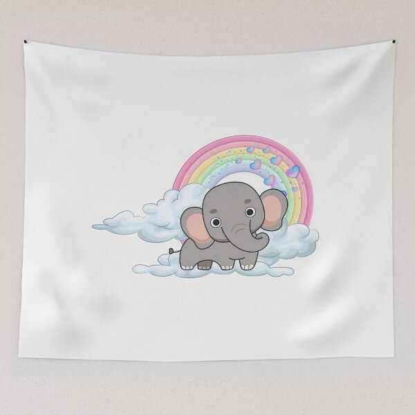 Item preview, Baby Elephant Dream - Cute Gray Elephant on Rainbow Cloud designed and sold by Love3Happy.