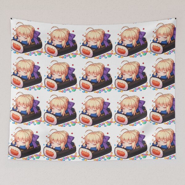 Item preview, Saber Alter Sleeping On Sushi Roll Fate Stay Night Anime Kawaii Chibi designed and sold by CarlosBender.