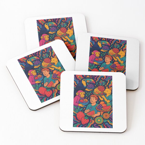 Item preview, Tropical Fruit Party - Vibrant Illustration with Animals and People Celebrating designed and sold by ARTGENERATESART.